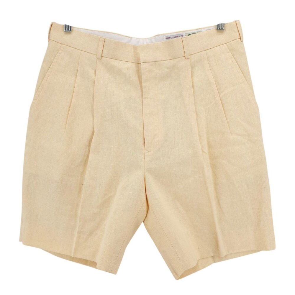 Vtg Smith’s Bermuda Yellow Irish Linen Blend Shorts Pleated 8" Inseam Size 36